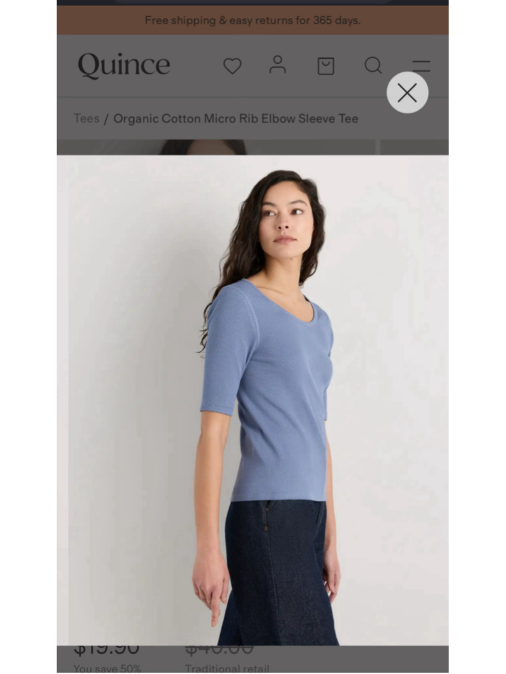 Quince Organic Cotton Micro Rib Elbow Sleeve Tee Moonstone Blue Women’s Medium - Picture 2 of 6